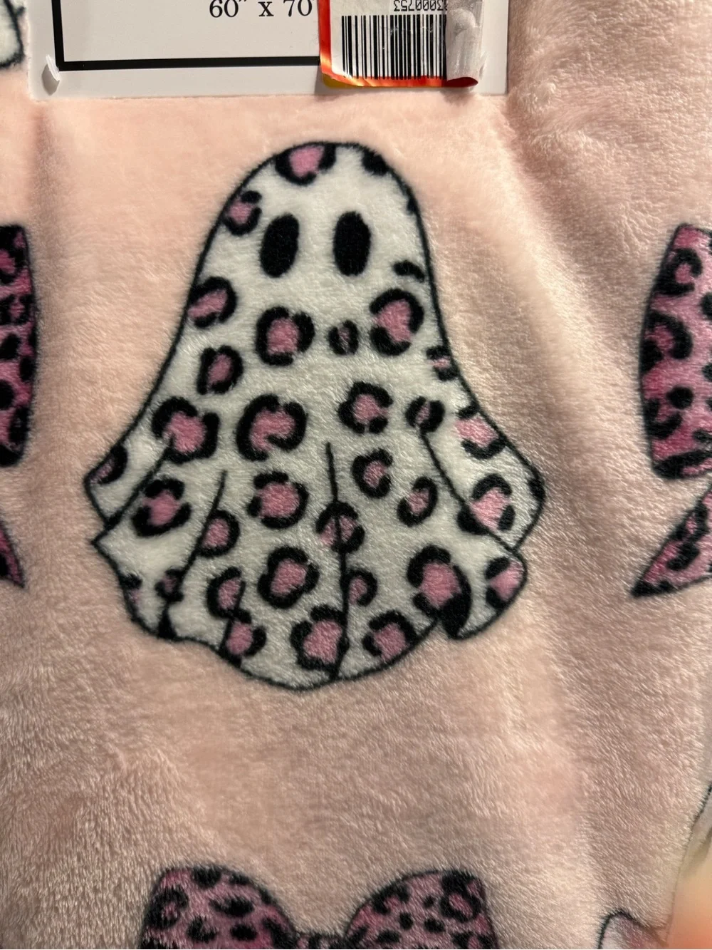 NEW Halloween Ghost PINK Leopard Print with bows Plush Throw Blanket VIRAL